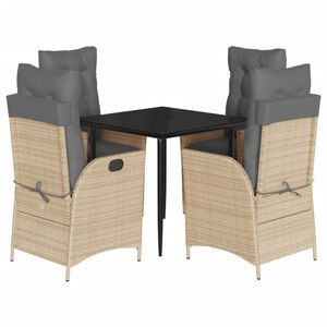 vidaXL 5-tlg. Garten-Essgruppe mit Kissen Beige Poly Rattan