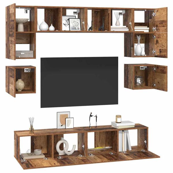 vidaXL TV-Schrankset Wandmontiert 8 pcs Altholz Holzwerkstoff