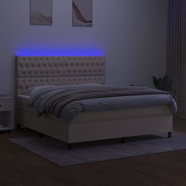 vidaXL Boxspringbett mit Matratze & LED Creme 160x200 cm Stoff
