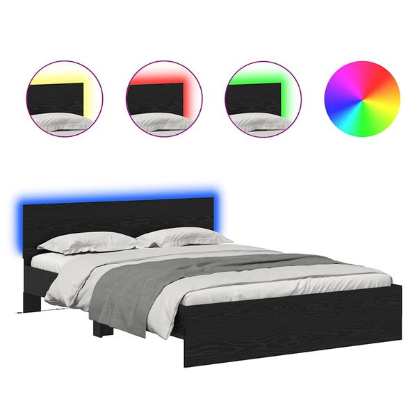 vidaXL Bettrahmen Schwarz Eichen-Optik 135 x 190 cm Holzwerkstoff