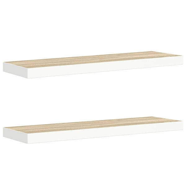 vidaXL Schweberegale 2 Stk. Eiche und Wei&szlig; 90x23,5x3,8 cm MDF