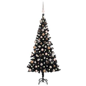 vidaXL K&uuml;nstlicher Weihnachtsbaum Beleuchtung & Kugeln Schwarz 180 cm