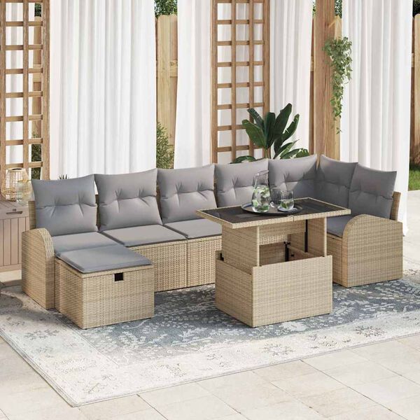 vidaXL Garten-Sofa-Set mit Kissen mit Speicher 8 pcs Beige Poly Rattan