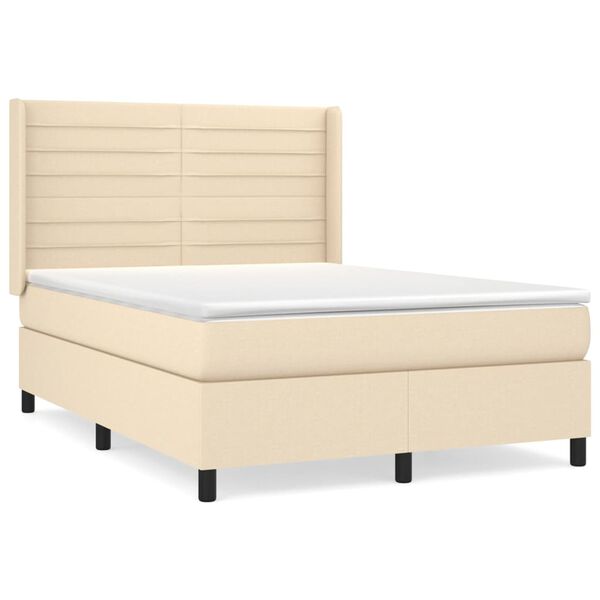vidaXL Boxspringbett mit Matratze Creme 140x200 cm Stoff
