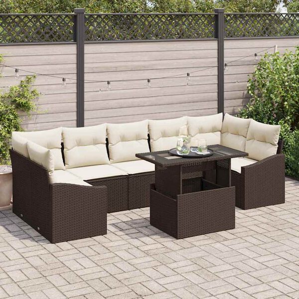vidaXL Garten-Sofa-Set mit Kissen 8 pcs Braun und Creme Poly-Rattan