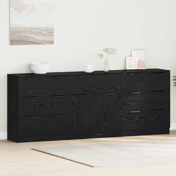 vidaXL Sideboard 3 pcs Schwarz Eichen-Optik 181 x 30 x 70 cm