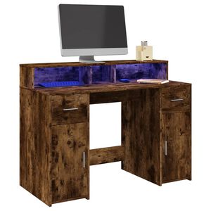 vidaXL LED-Schreibtisch R&auml;uchereiche 120x55x91 cm Holzwerkstoff