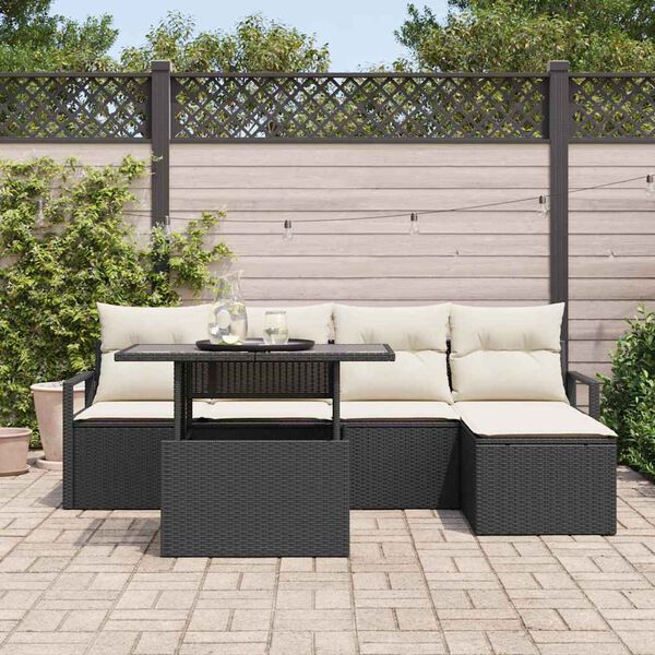 vidaXL Gartensofa-set mit Speicher 6 pcs Schwarz und Creme Poly-Rattan