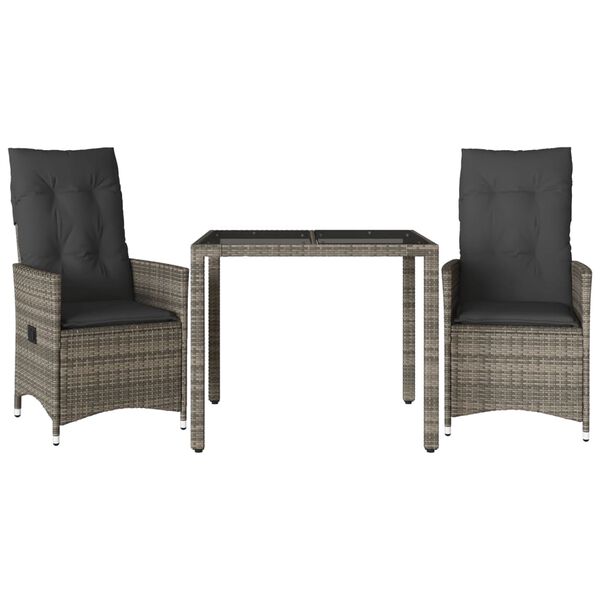 vidaXL 3-tlg. Bistro-Set mit Kissen Grau Poly Rattan