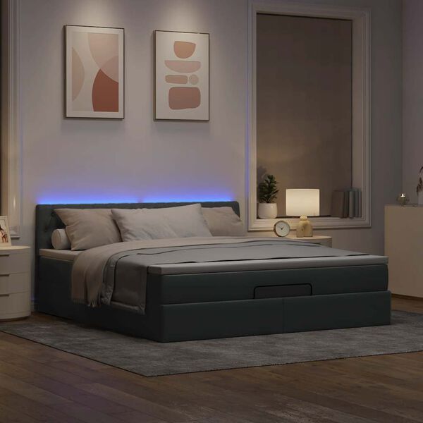 vidaXL Ottomane Bett mit Matratze & LEDs Hellgrau 180x200 cm Stoff