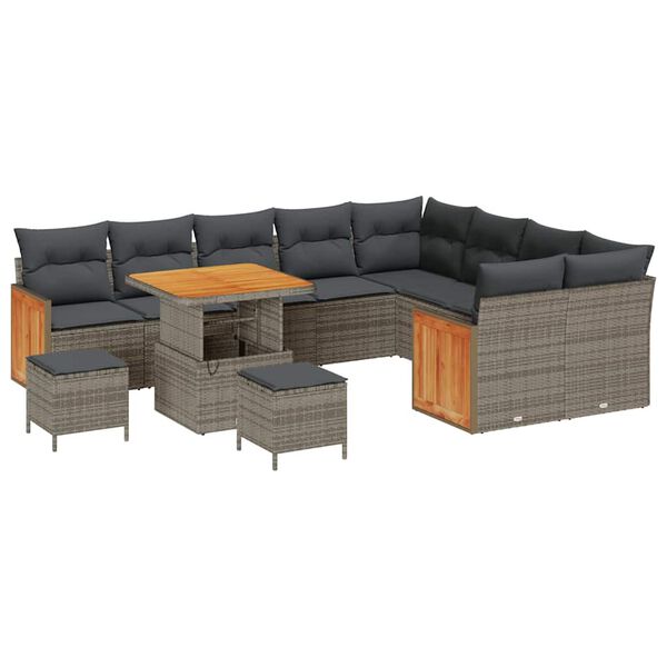 vidaXL Garten-Sofa-Set 12 pcs Grau Dunkelgrau Poly-Rattan