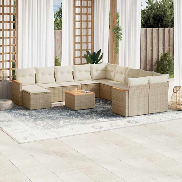 vidaXL 12-tlg. Garten-Sofagarnitur mit Kissen Beige Poly Rattan
