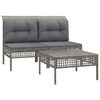 vidaXL 3-tlg. Garten-Lounge-Set mit Kissen Grau Poly Rattan