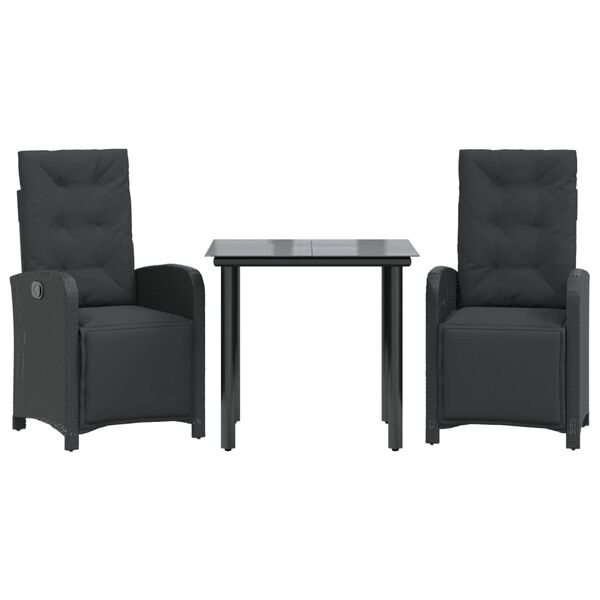 vidaXL 3-tlg. Bistro-Set mit Kissen Schwarz Poly Rattan