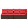 vidaXL Gartensofa mit Kissen 4-Sitzer Braun Poly Rattan