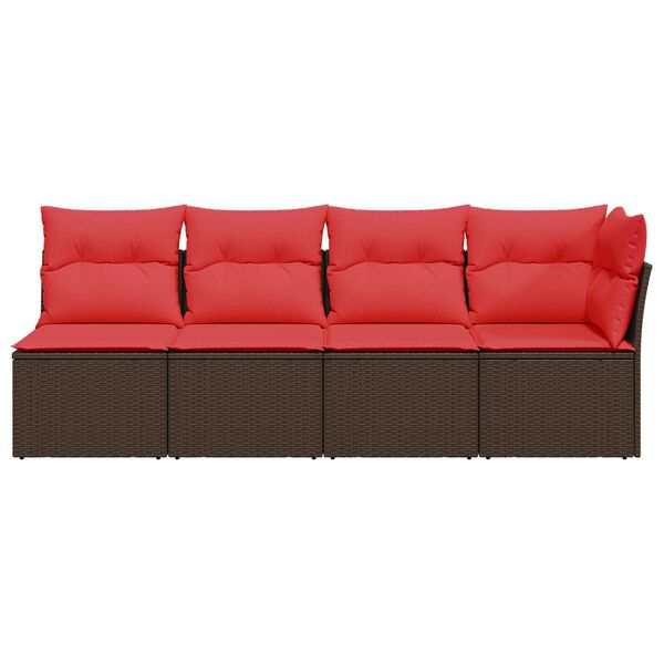 vidaXL Gartensofa mit Kissen 4-Sitzer Braun Poly Rattan