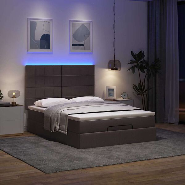 vidaXL Ottoman-Bett mit Matratze & LEDs Dunkelbraun 140x190 cm Stoff