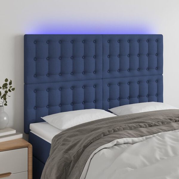 vidaXL LED Kopfteil Blau 144x5x118/128 cm Stoff