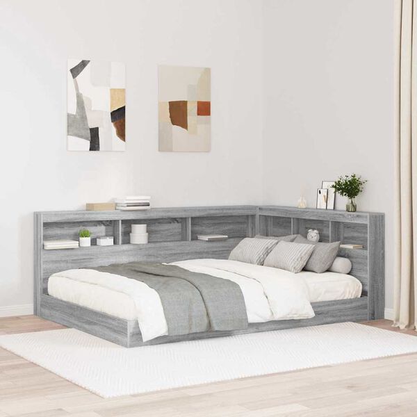 vidaXL B&uuml;cherregal-Bett Grau Sonoma 140 x 200 cm Holzwerkstoff