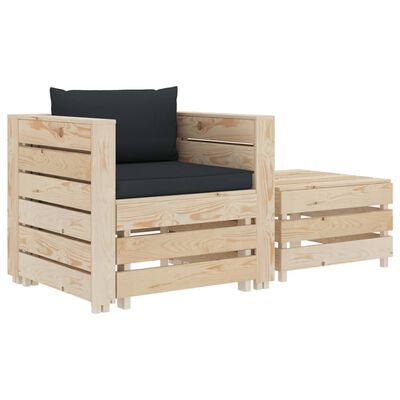 vidaXL 2-tlg. Garten-Lounge-Set mit Anthrazit-Kissen Holz