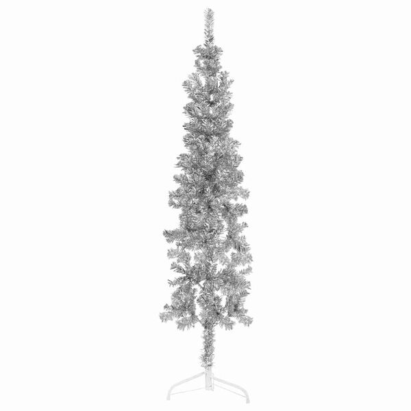 vidaXL K&uuml;nstlicher Halb-Weihnachtsbaum St&auml;nder Schlank Silbern 150 cm