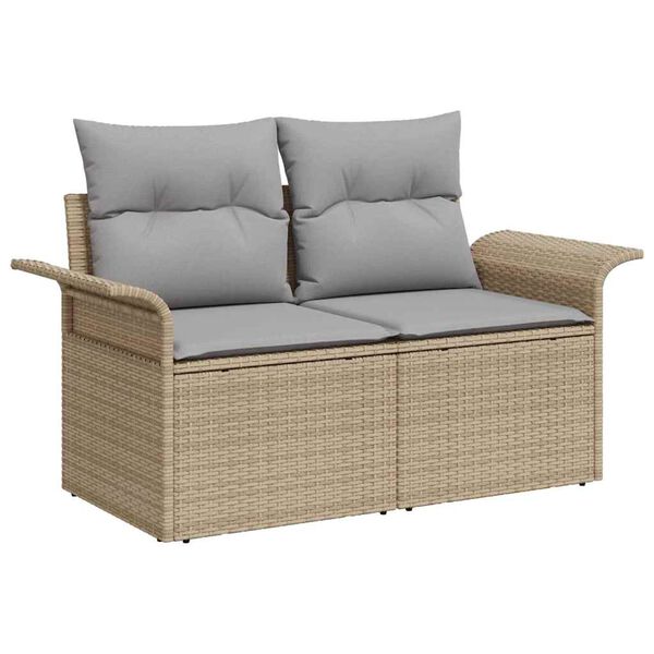 vidaXL Garten-Sofa-Set mit Speicher 7 pcs Beige Poly Rattan