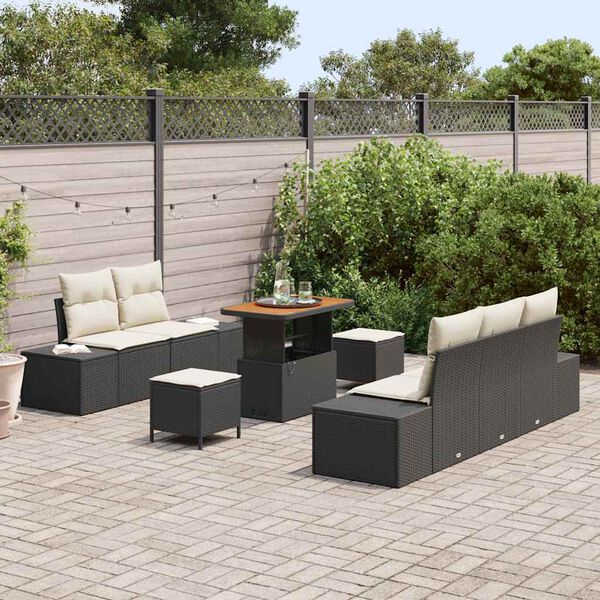 vidaXL Gartensofa-set mit Kissen 8 pcs Schwarz Poly Rattan