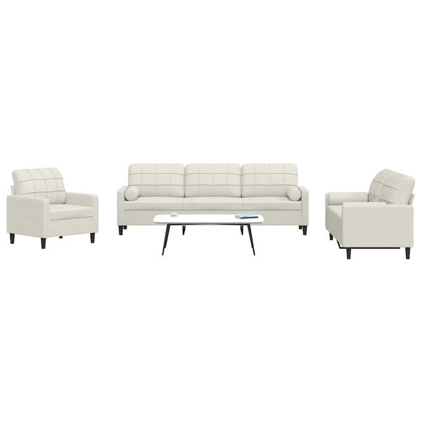 vidaXL 3-tlg. Sofagarnitur mit Kissen und Nackenrollen Creme Samt