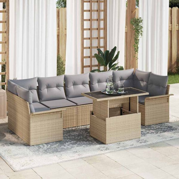 vidaXL Garten-Sofa-Set mit Kissen 8 pcs Beige Poly Rattan