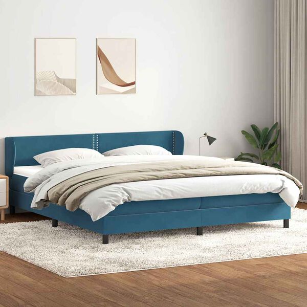 vidaXL Boxspringbett mit Matratzen Dunkelblau 180x210 cm Samt