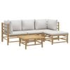 vidaXL 5-tlg. Garten-Lounge-Set mit Hellgrauen Kissen Bambus
