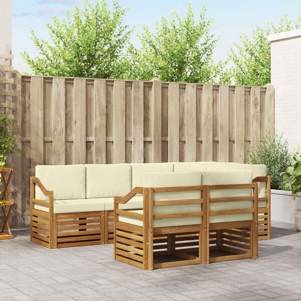 vidaXL Ecksofa Set mit Kissen 7 pcs Natur und Creme Massivholz Akazie