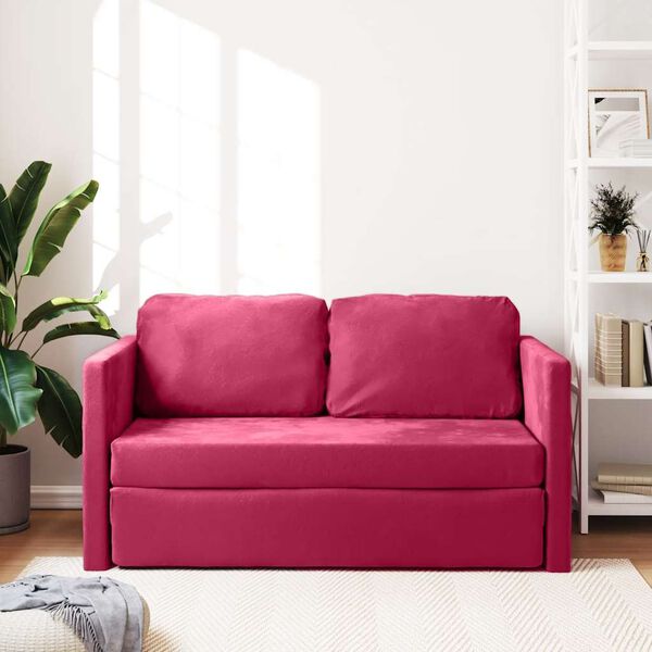 vidaXL Bodensofa mit Schlaffunktion Weinrot 122x204x55 cm Samt