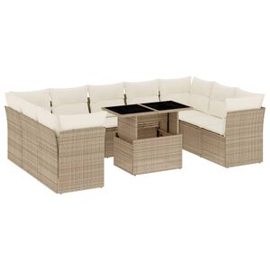 vidaXL 10-tlg. Garten-Sofagarnitur mit Kissen Beige Poly Rattan