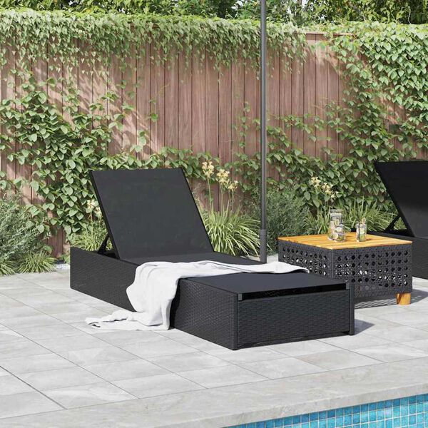 vidaXL Sonnenliege mit Kissen Schwarz 60 x 200 x 27cm Poly-Rattan