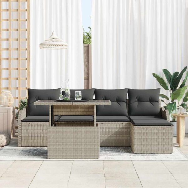 vidaXL Gartensofa-set mit Kissen 6 pcs Hellgrau Polyrattan