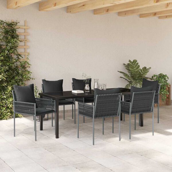 vidaXL Garten Essgruppe 7 pcs Schwarz und Grau PE-Rattan