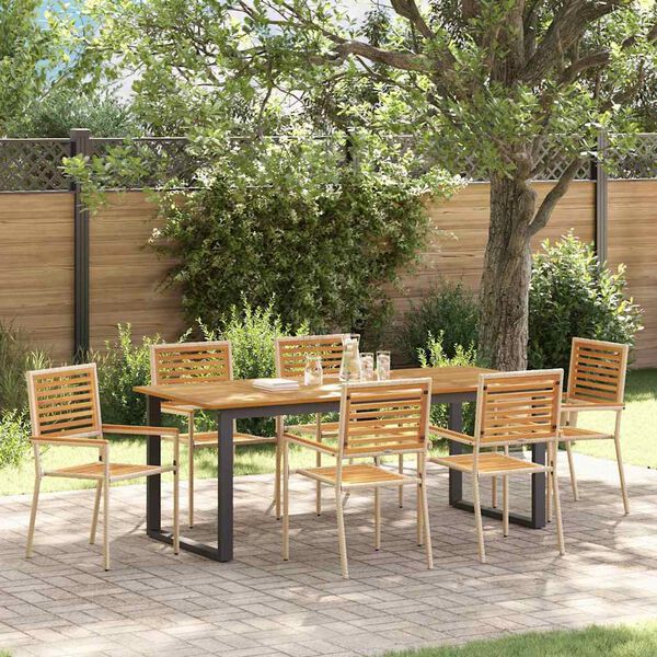 vidaXL Garten Essgruppe 7 pcs Beige Massivholz Akazie