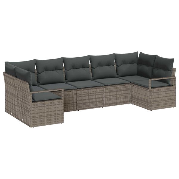 vidaXL Garten-Sofa-Set 7 pcs Grau Poly Rattan