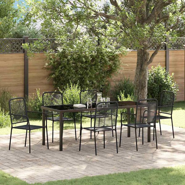 vidaXL Garten Essgruppe 7 pcs Schwarz Pulverbeschichteter Stahl