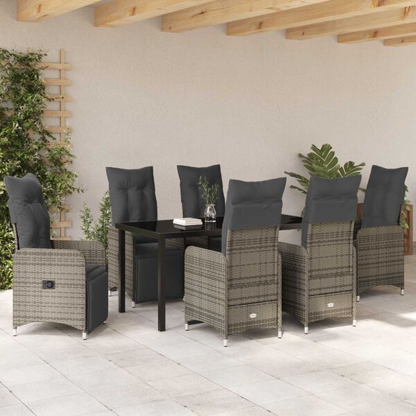 vidaXL Garten Essgruppe mit Kissen 7 pcs Grau Poly Rattan