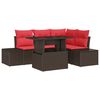 vidaXL Gartensofa-set mit Kissen 6 pcs Braun und Rot Poly-Rattan