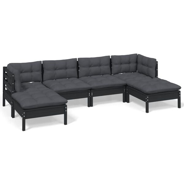 vidaXL 6-tlg. Garten-Lounge-Set mit Kissen Schwarz Kiefernholz