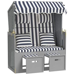 vidaXL Strandkorb mit Kissen Poly Rattan und Massivholz Blau & Wei&szlig;