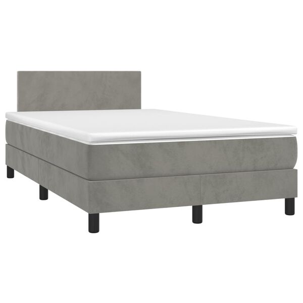 vidaXL Boxspringbett mit Matratze & LED Hellgrau 120x200 cm Samt