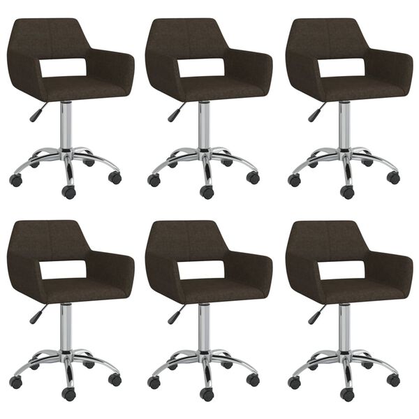 vidaXL Esszimmerst&uuml;hle 6 Stk. Drehbar Dunkelbraun Stoff