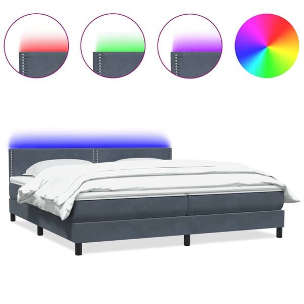 vidaXL Boxspringbett mit Matratze & LED Dunkelgrau 180x210 cm Samt