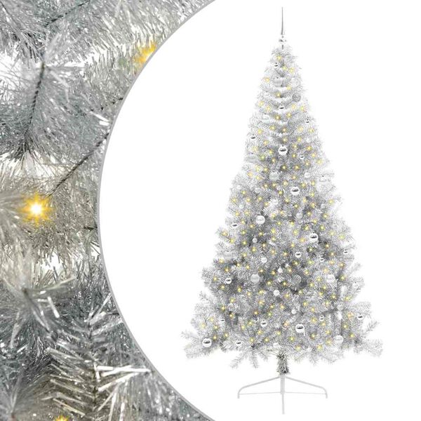 vidaXL K&uuml;nstlicher vorbeleuchteter Weihnachtsbaum Silber 240 cm PET