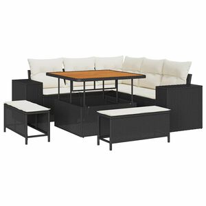 vidaXL Gartensofa-set mit Kissen 8 pcs Schwarz Poly-Rattan