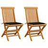 vidaXL Gartenst&uuml;hle mit Schwarzen Kissen 2 Stk. Massivholz Teak